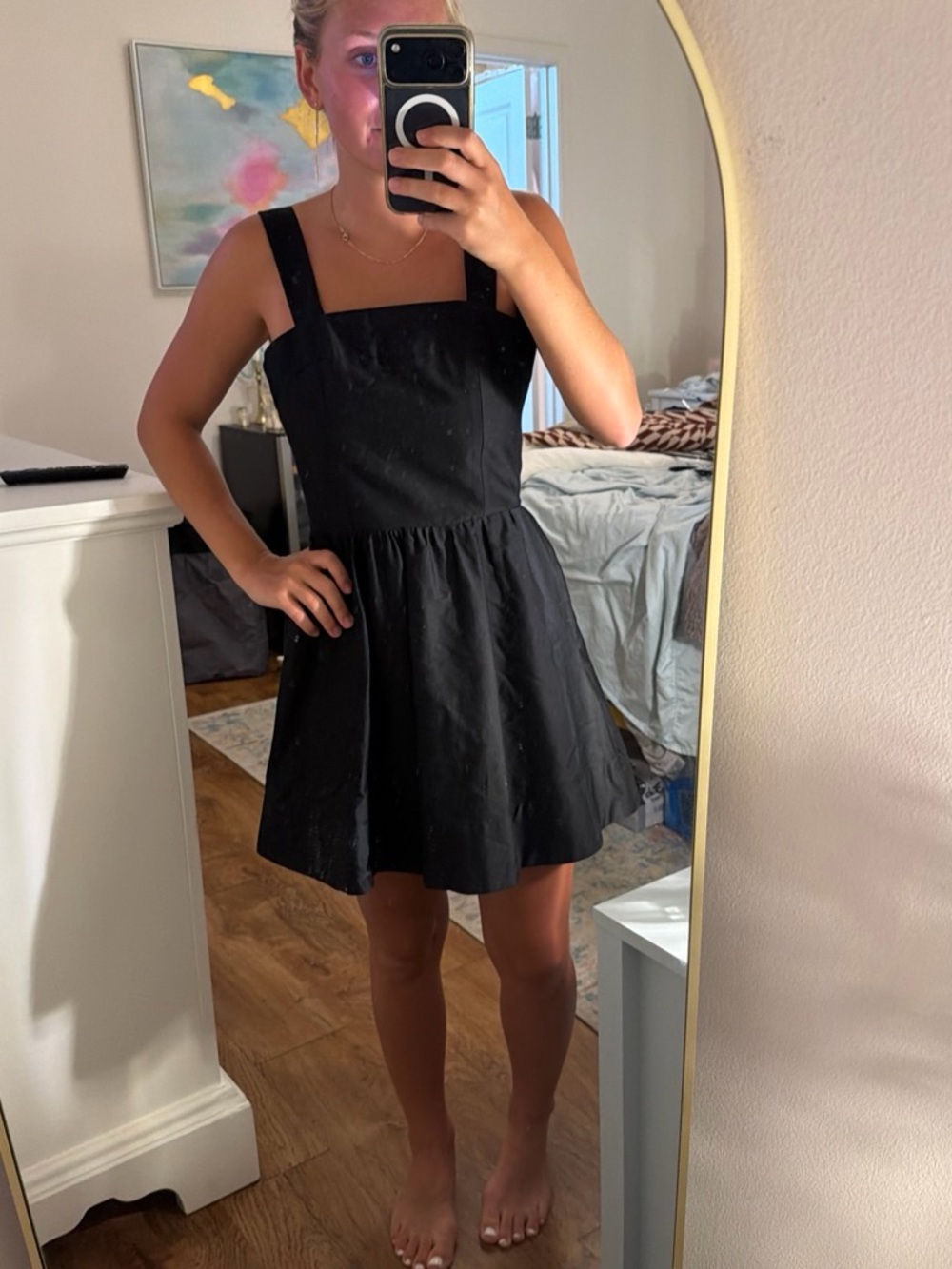 Alice + Olivia Black Square-Neck Mini Dress